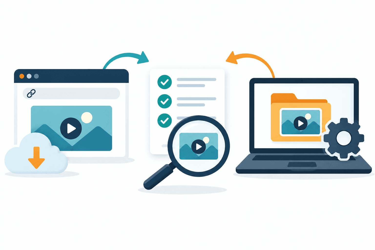 Concept illustration comparing a web link check with an installed desktop workflow and output checklist